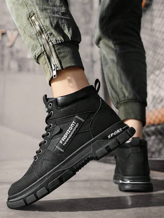 Men Letter Graphic Lace-up Front Combat Boots, Fashion Outdoor Boots