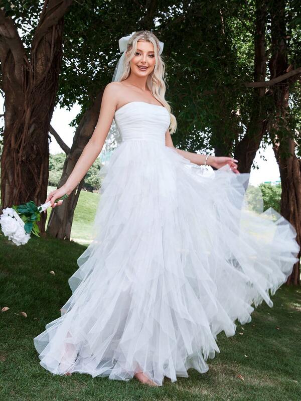 Solid Ruched Wedding Dress