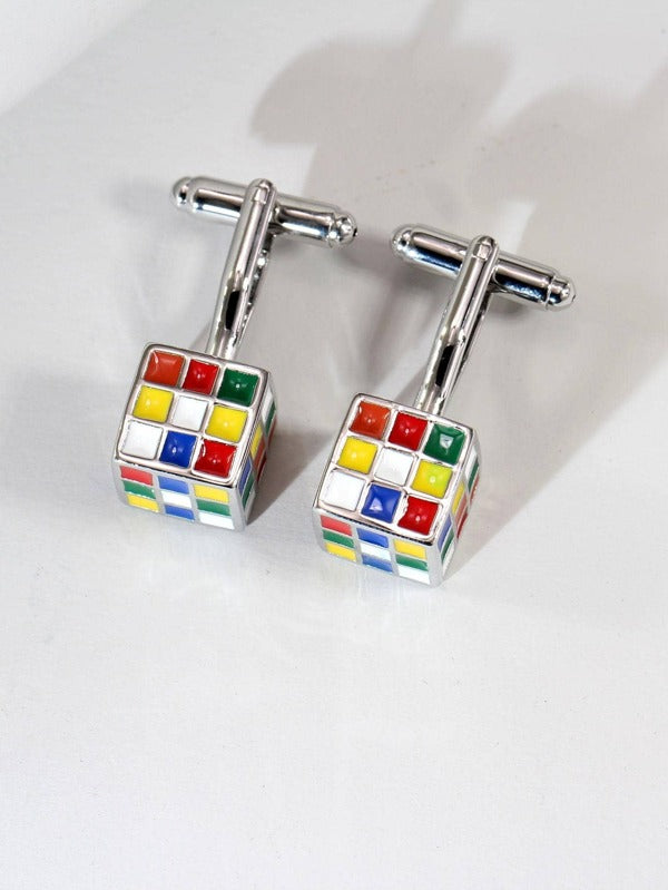 1pair Fashionable Magic Cube Design Cufflinks For Men For Daily Decoration