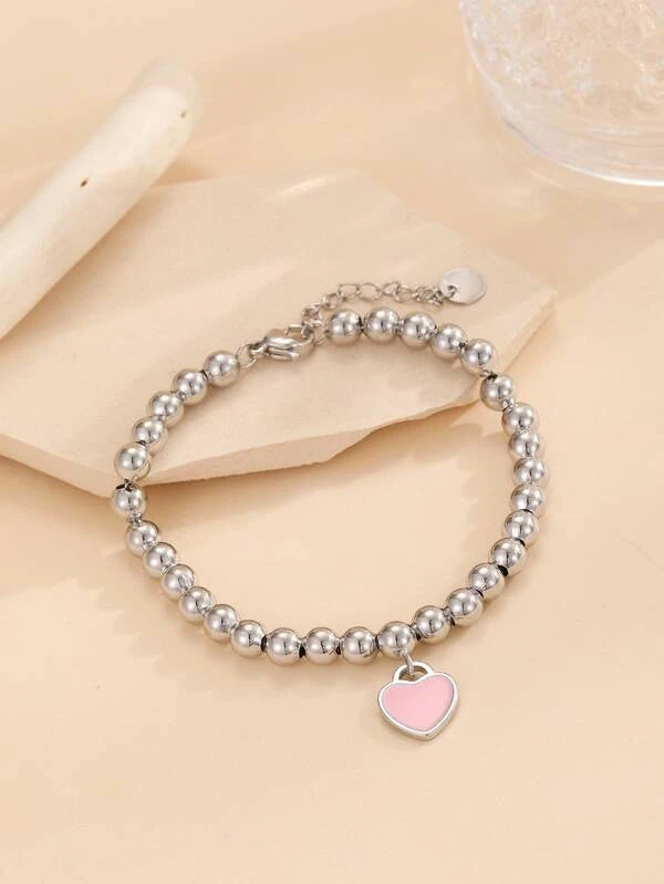 Heart Charm Beaded Bracelet