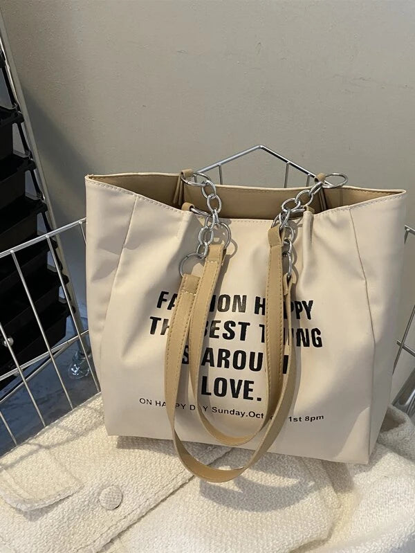 Slogan Graphic Chain Decor Square Bag