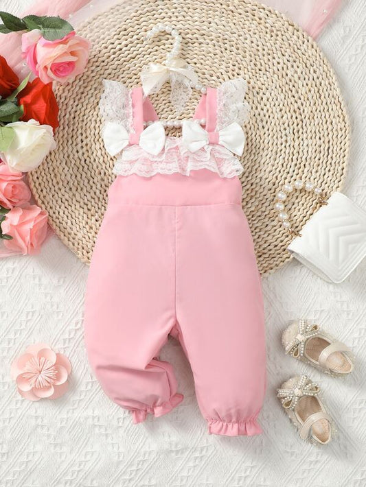 Baby Contrast Lace Bow Front Jumpsuit