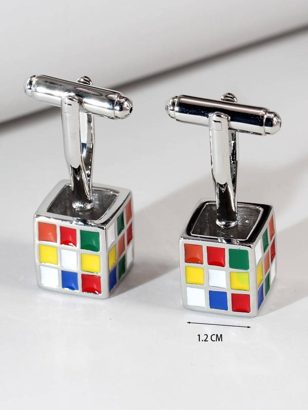 1pair Fashionable Magic Cube Design Cufflinks For Men For Daily Decoration