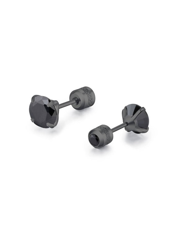1 Pair Stainless Steel Black Plated Double Ended Cubic Zirconia Stud Earrings, Suitable For Both Men And Women As Birthday Gift.