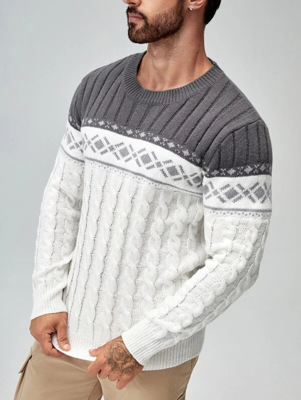 Men Argyle Pattern Cable Knit Sweater