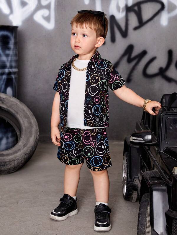 Baby Boy Allover Expression Print Shirt & Shorts