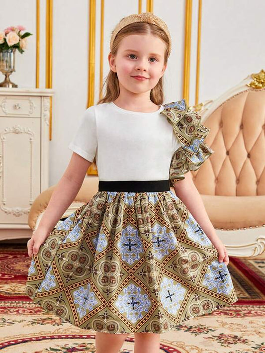 Toddler Girls Scarf Print Ruffle Trim Tee & Skirt