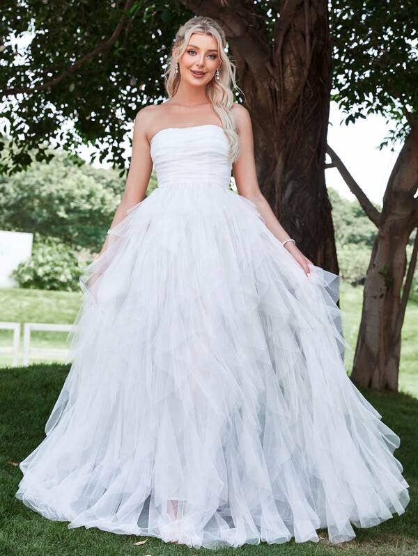 Solid Ruched Wedding Dress