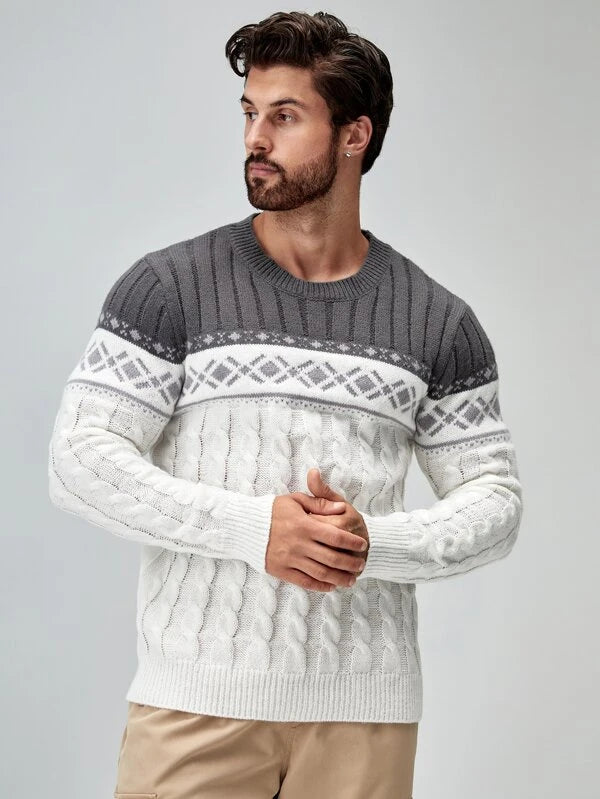 Men Argyle Pattern Cable Knit Sweater