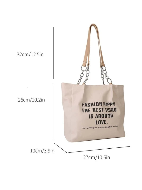 Slogan Graphic Chain Decor Square Bag