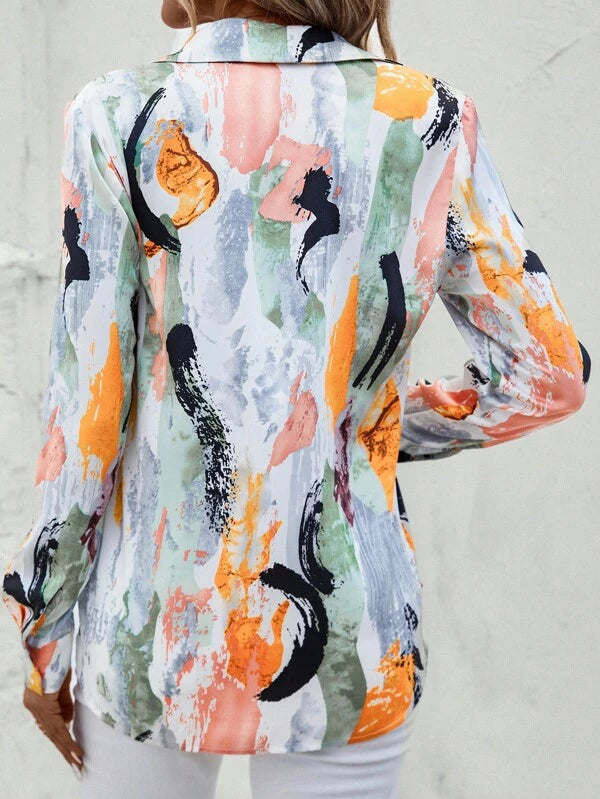 SHEIN LUNE Allover Print Button Front Shirt