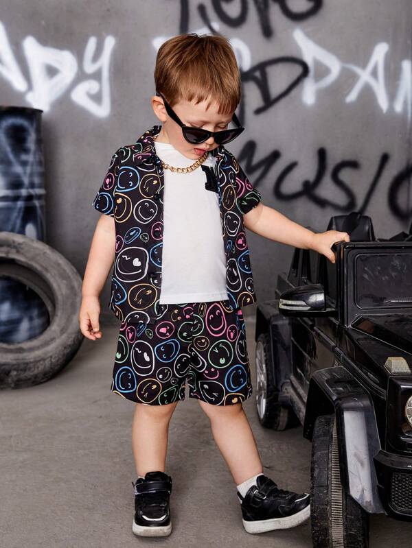 Baby Boy Allover Expression Print Shirt & Shorts