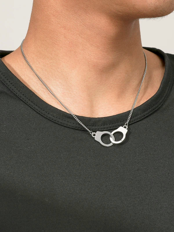 Fashionable and Popular Men Handcuffs Pendant Necklace Stainless Steel Punk Hip Pop Style for Jewelry Gift and for a Stylish Look