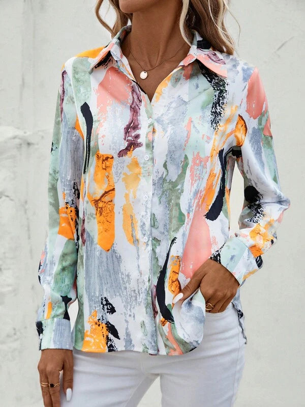 SHEIN LUNE Allover Print Button Front Shirt