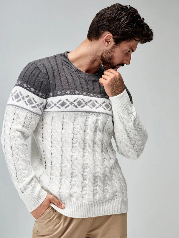 Men Argyle Pattern Cable Knit Sweater