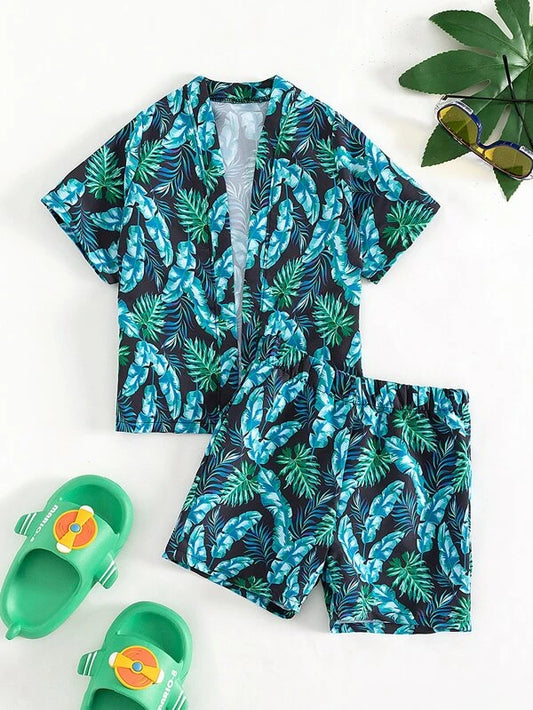 Toddler Boys Tropical Print Beach Swimsuit