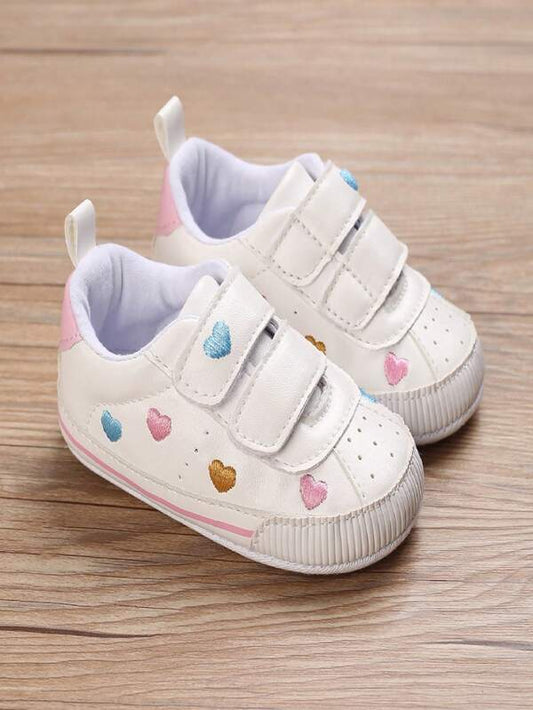 Baby Girls Hook-and-loop Fastener Heart Pattern Sneakers For Outdoor