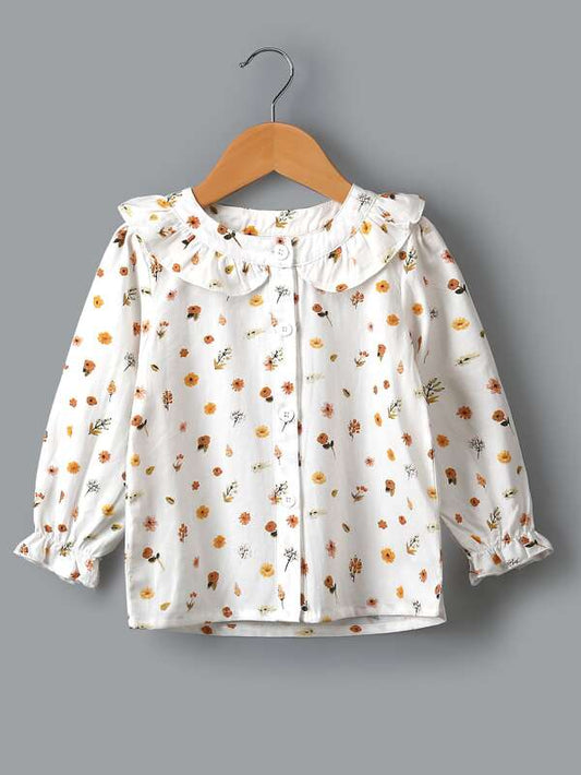 SHEIN Kids EVRYDAY Toddler Girls Floral Print Peter Pan Collar Blouse