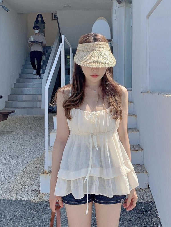 1pc Women Breathable Sun Protection Boho Visor Straw Hat For Summer