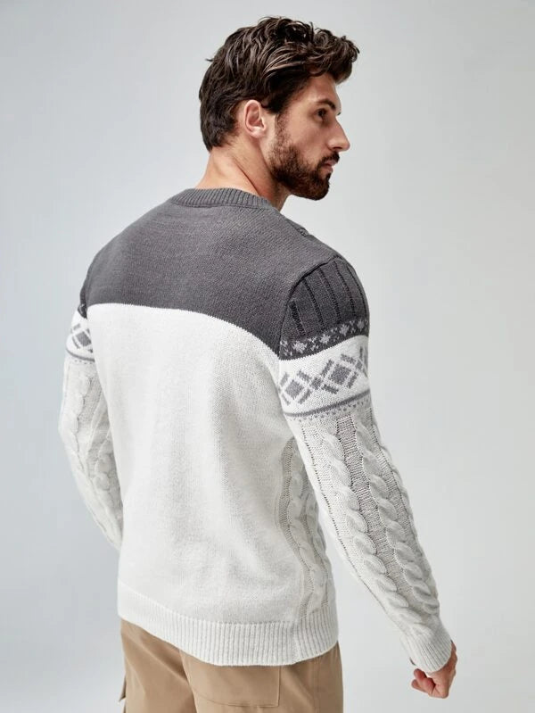 Men Argyle Pattern Cable Knit Sweater