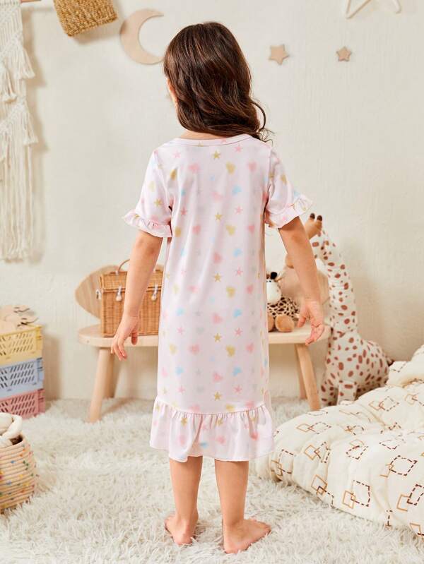 Toddler Girls Unicorn & Letter Graphic Ruffle Hem Nightdress