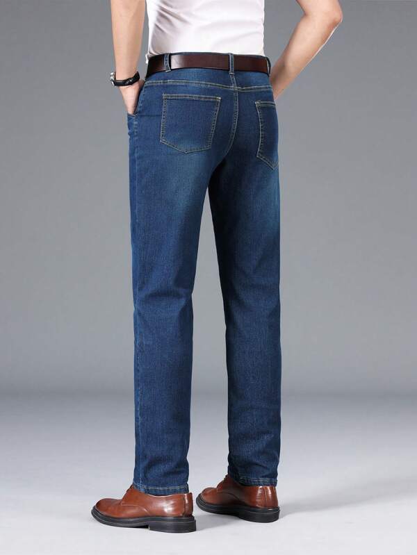 Men Slant Pocket Straight Leg Jeans Without Belt