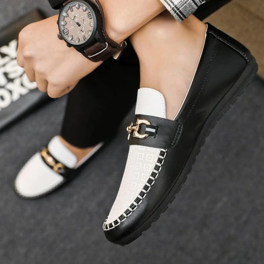 Fashionable Driving Shoes For Men, Two Tone Metal Decor Slip-on Loafers