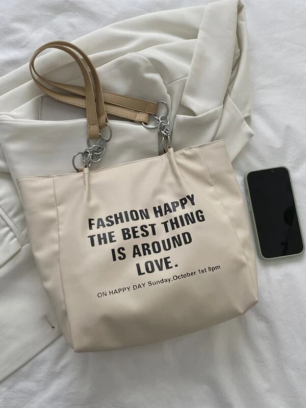 Slogan Graphic Chain Decor Square Bag