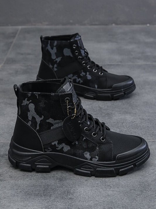 Men's Camouflage Fleece Lace Up Front Combat Boots High Top Shoes Men's Camouflage Fleece Boots