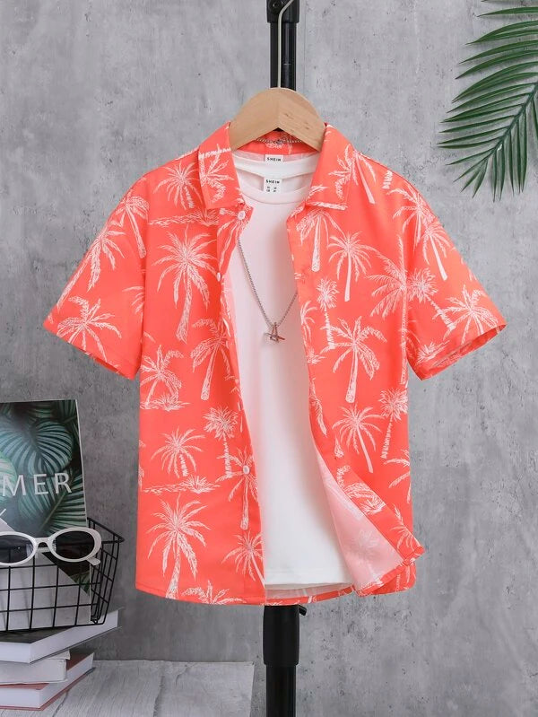 SHEIN Boys Tropical Print Shirt Without Tee