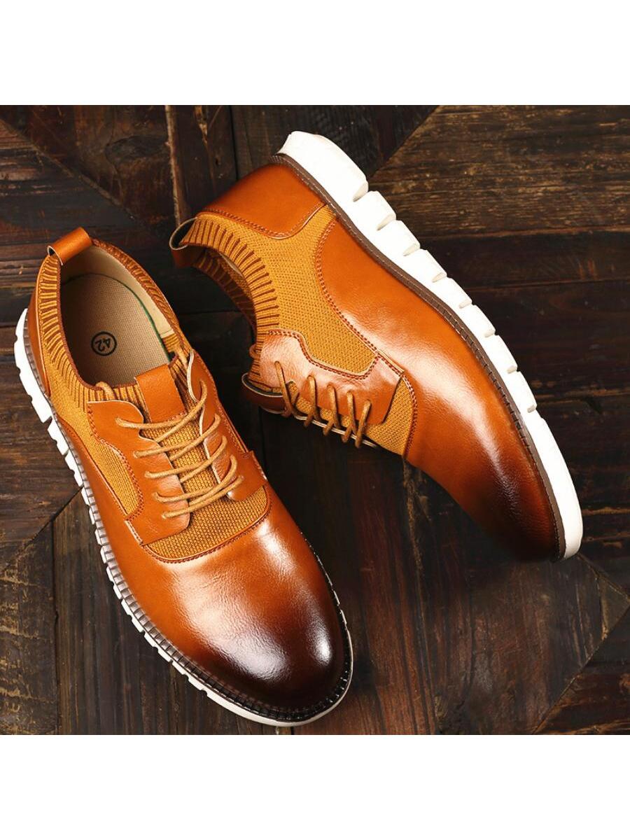 Men Two Tone Lace Up Front Dress Shoes, Leisure Brown Oxford Shoes