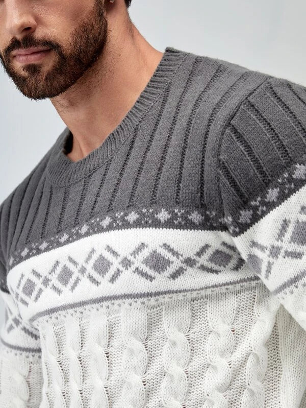 Men Argyle Pattern Cable Knit Sweater