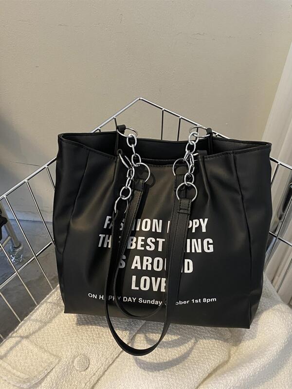 Slogan Graphic Chain Decor Square Bag