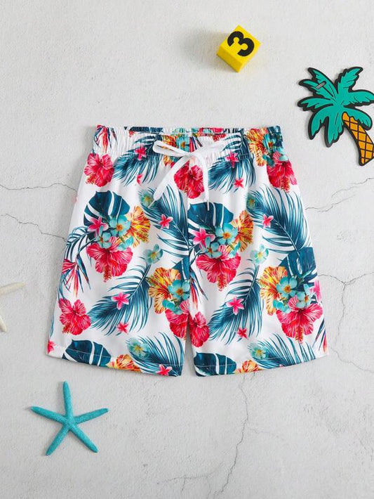 Toddler Boys Tropical Print Drawstring Waist Swim Shorts