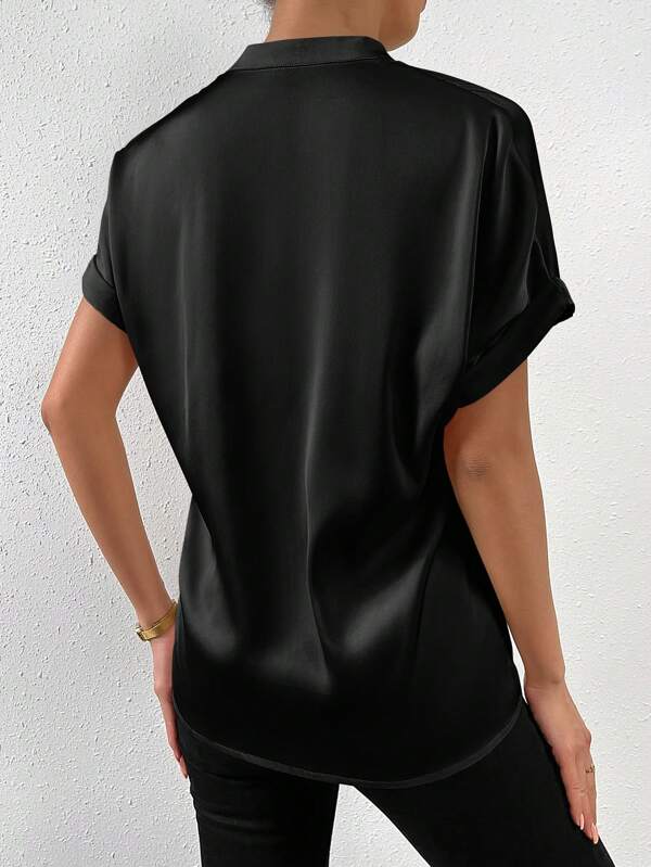 SHEIN Essnce Solid Batwing Sleeve Satin Shirt