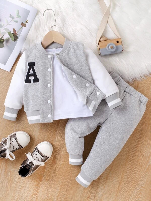 Baby Letter Graphic Colorblock Bomber Jacket & Sweatpants