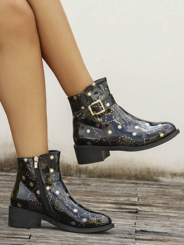 Women's Short Tube Pu Belt Buckle Pu Leather Boots, Fashionable And Versatile