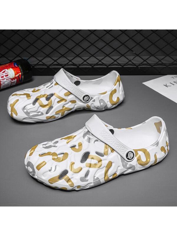 Men's Graffiti Style Lightweight Sandals, Breathable Hollow-out Shoes