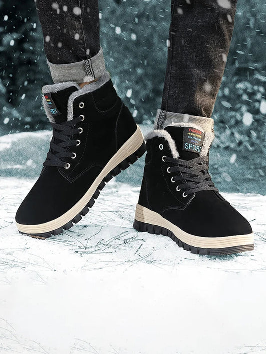 Men Lace-up Front Thermal Lined Snow Boots, Leisure Faux Suede Boots