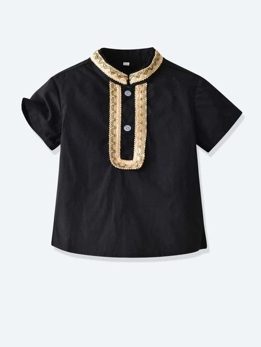 Toddler Boys Contrast Embroidered Tape Shirt