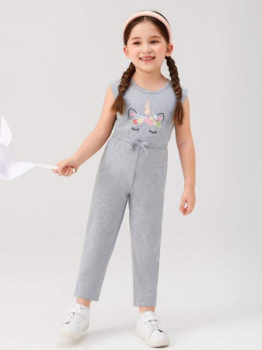 SHEIN Kids EVRYDAY Toddler Girls Unicorn Print Knot Front Tank Jumpsuit