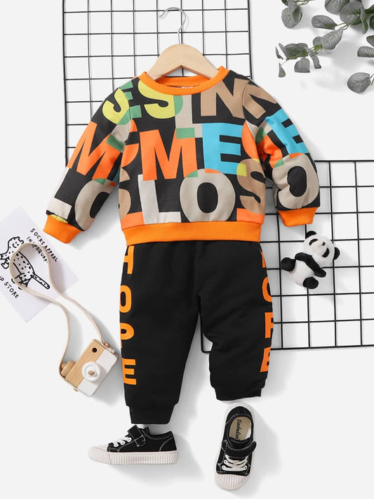 SHEIN Baby Letter Graphic Sweatshirt & Sweatpants