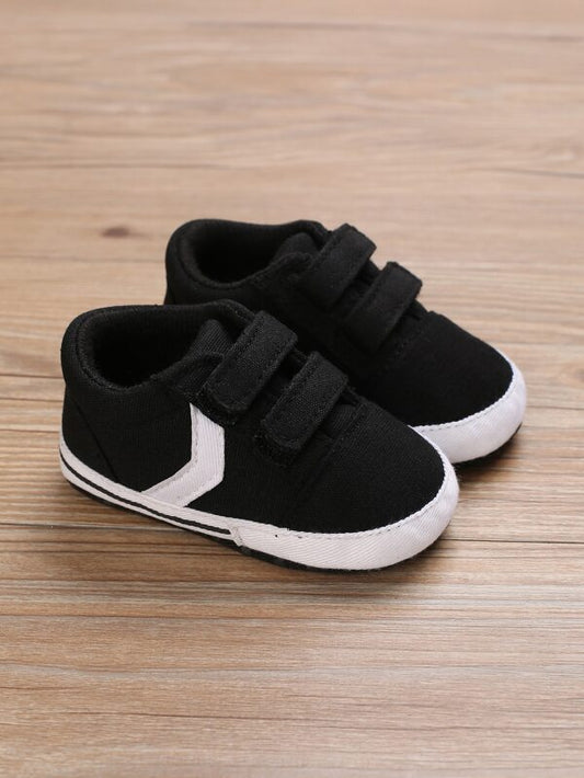 Baby Color Block Canvas Shoes, Canvas Hook-and-loop Fastener Sneakers Black