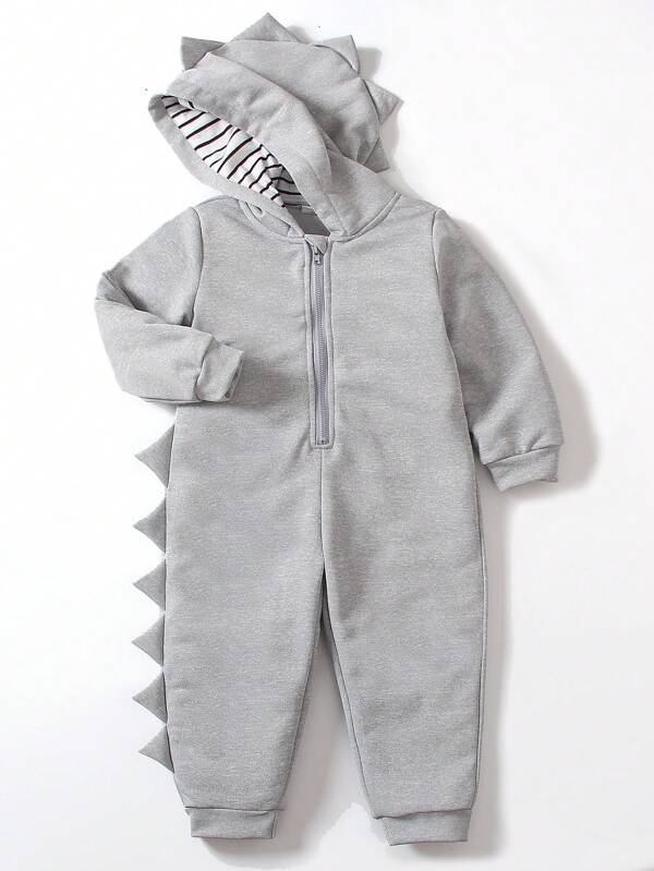 Young Boy 3D Patched Design Hooded Zipper Front Hooded Jumpsuit