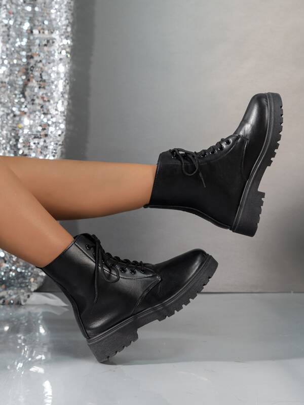 Women Lace Up Front Boots, Cool Black Combat Boots