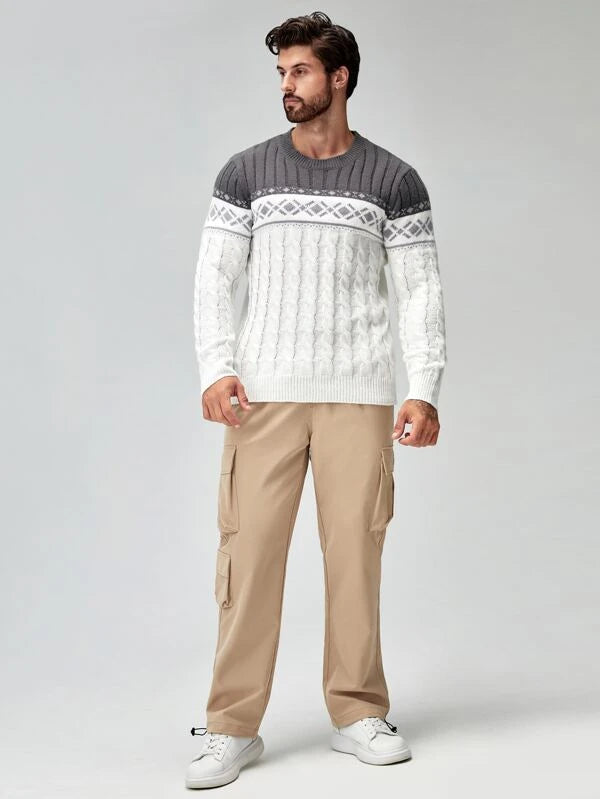 Men Argyle Pattern Cable Knit Sweater