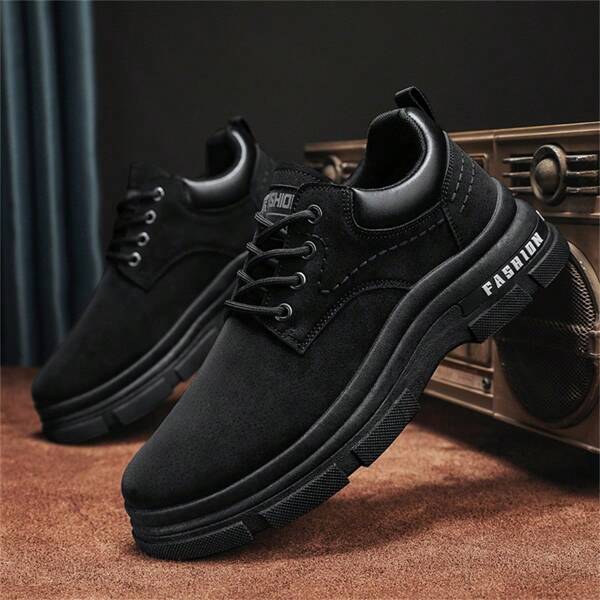 Men's Autumn New Arrival Breathable Motorcycle Boots, Korean Style Thick Sole Pu Leather Casual Short Boots, Sport Sneakers