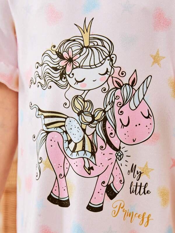 Toddler Girls Unicorn & Letter Graphic Ruffle Hem Nightdress