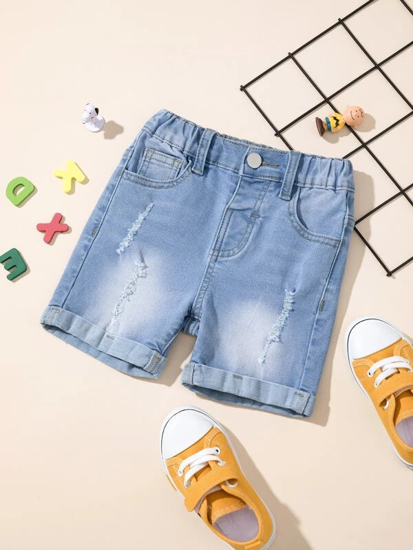 Toddler Boys Ripped Roll Hem Denim Shorts