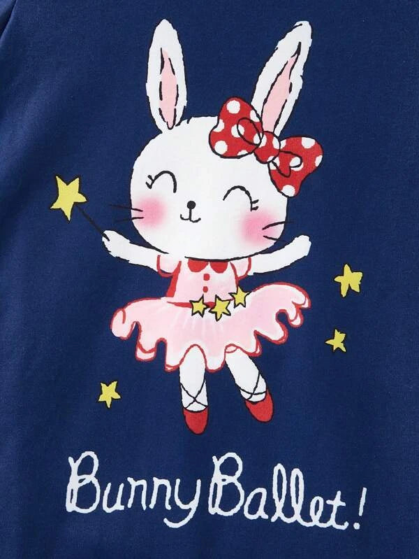 Toddler Girls Rabbit & Letter Graphic Ruffle Hem Nightdress